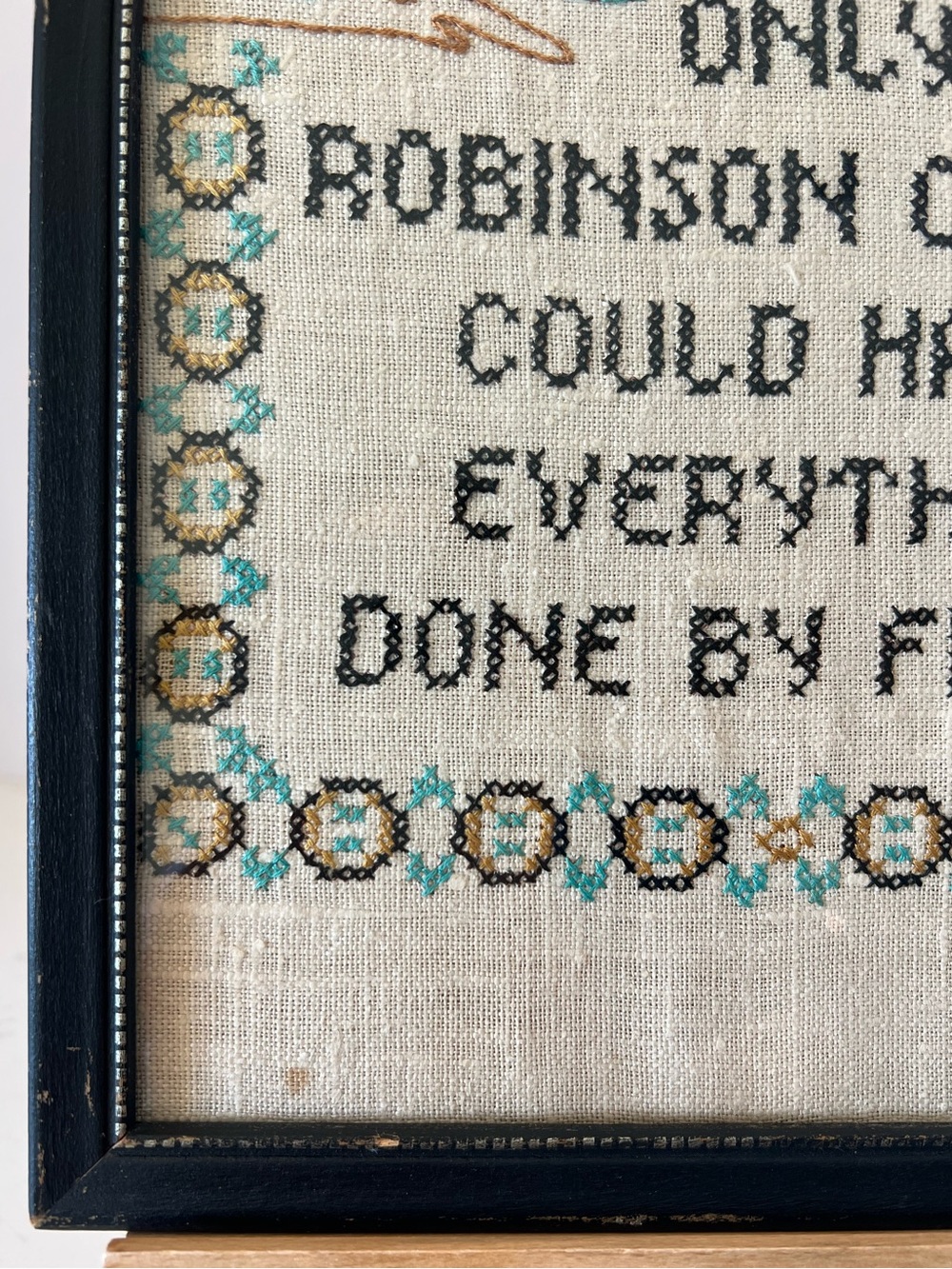 Vintage Framed Cross Stitch Sampler Robinson Crusoe Quote Island Folk Art - Picture 5 of 10